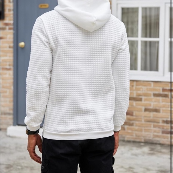 Men Hooded Sweatshirt Casual Long Sleeve Drawstring Waffle Knit Pullover Hoodies - Picture 4 of 10